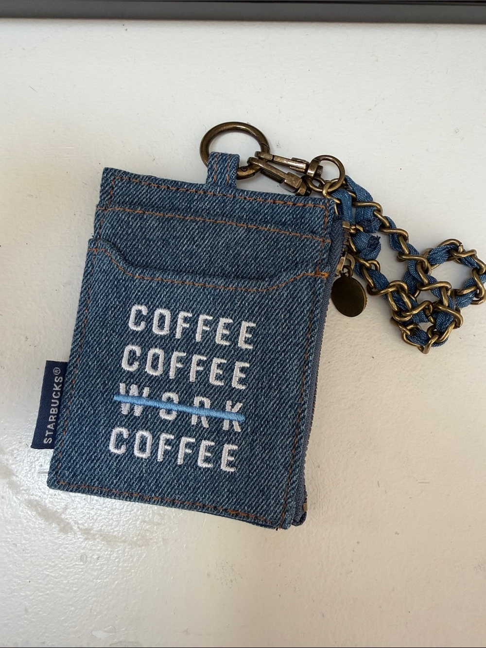 Starbucks Denim Card Holder Keychain - Blue and Brass